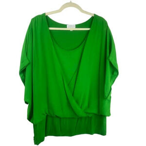 Joseph A Blouse Shirt Women Plus 3X Green Short Sleeve Faux Wrap Layered Stretch